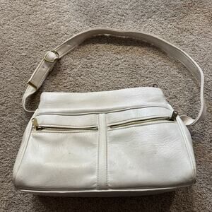 Vintage Unknown Brand Women's White Shoulder Bag Pocketbook Multi Zippers Prop